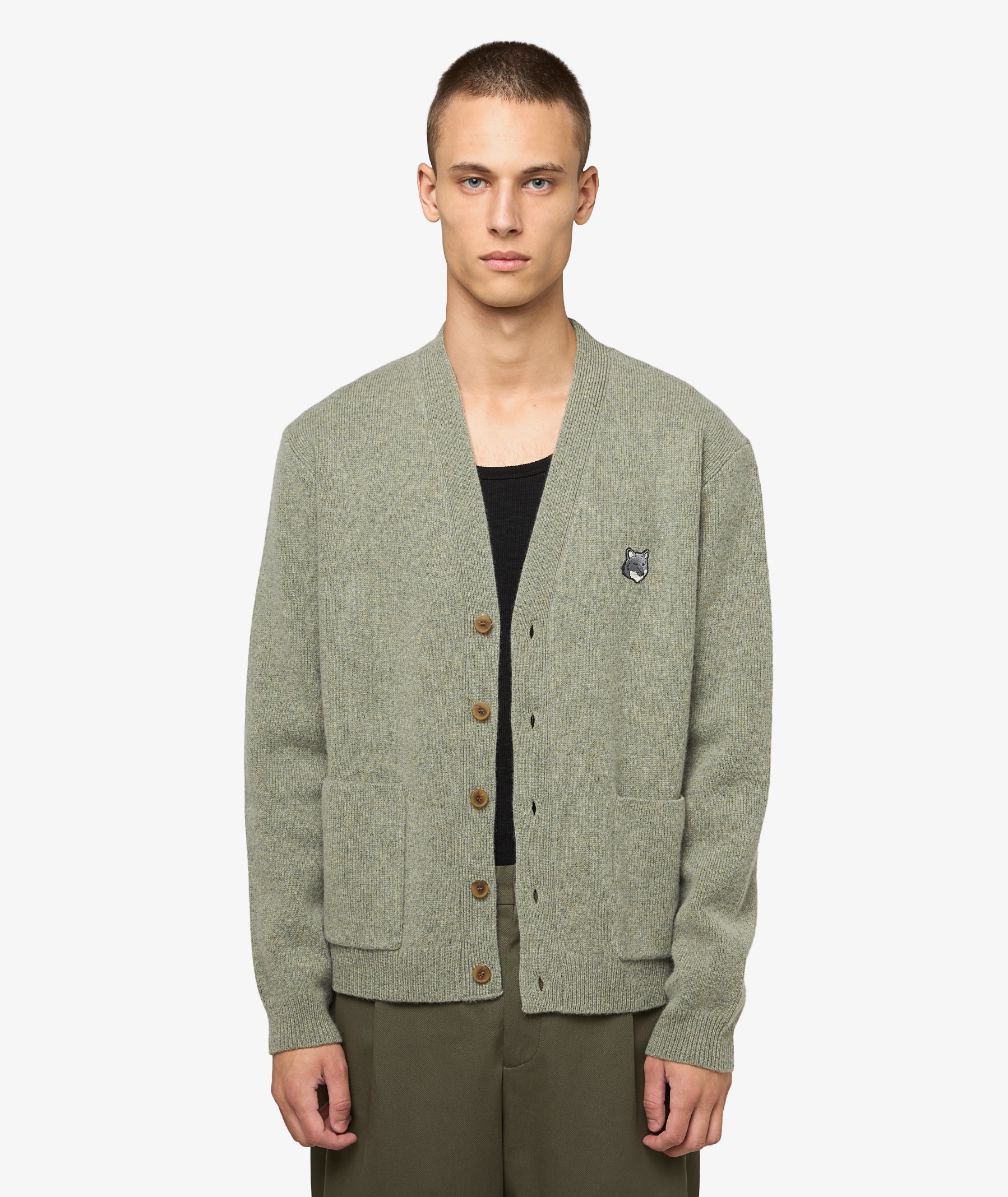 MAISON KITSUNÉ Fox Head Milano Lambswool Cardigan | PM00510KT1180