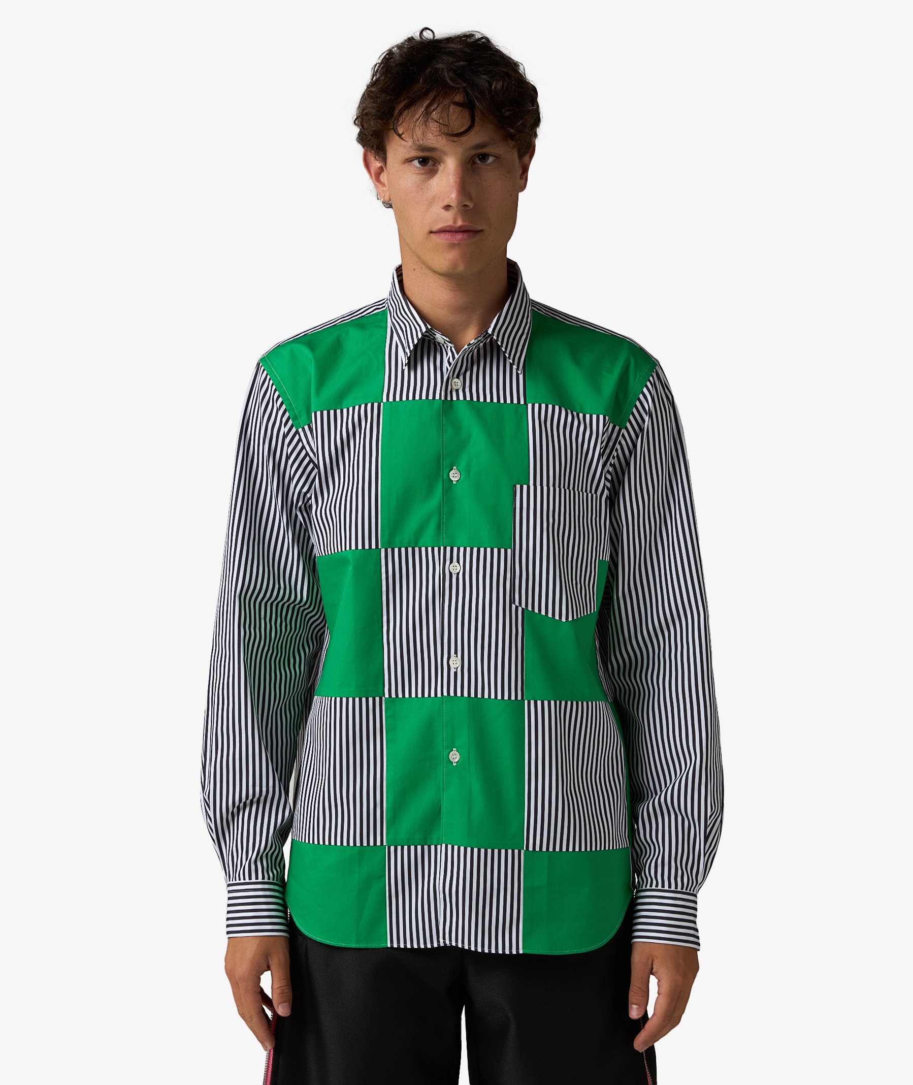 Comme des Garçons Homme Plus Stripe Patch Work Shirt | Green | SVD USA