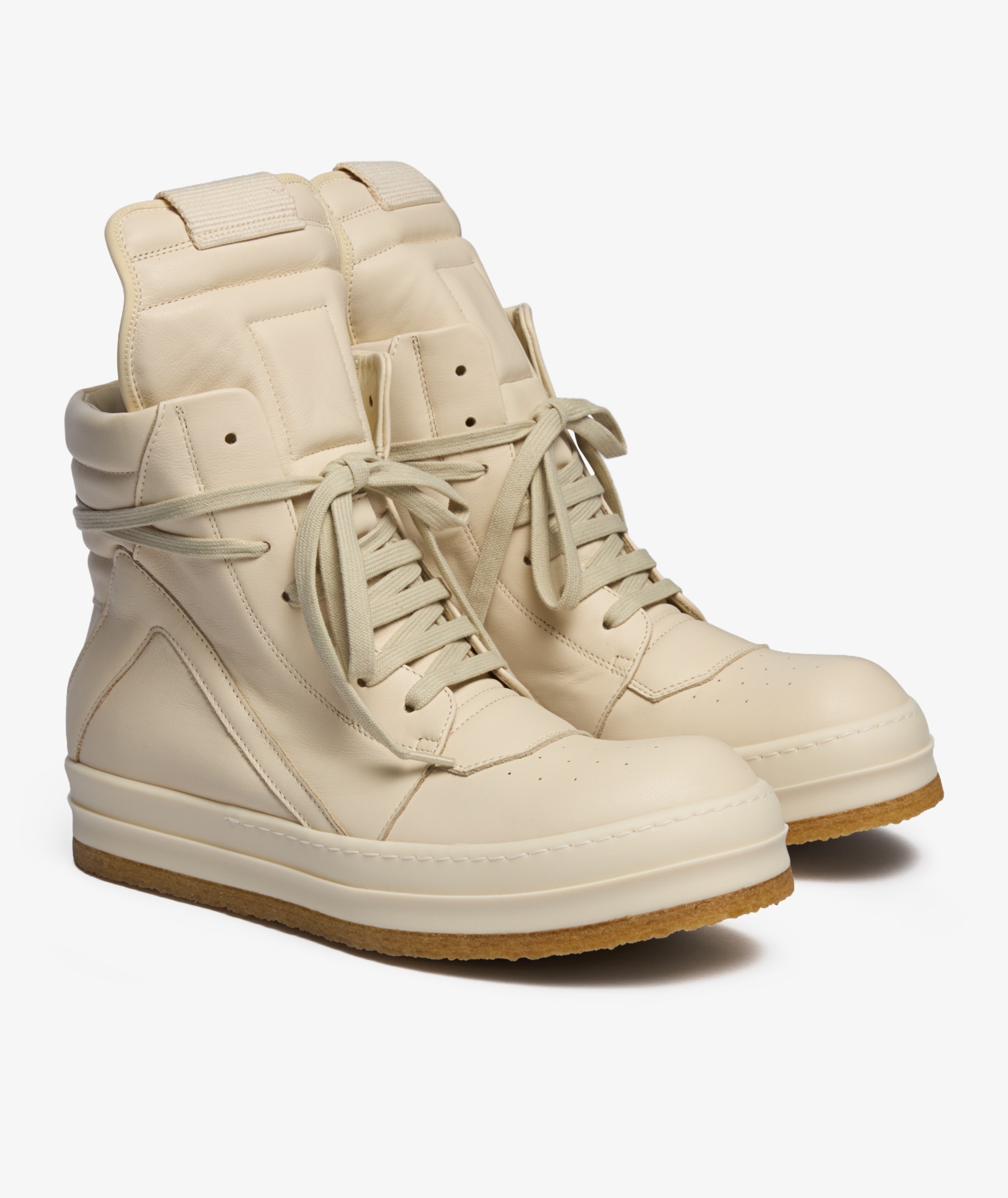 Rick Owens Leather Creep Geobasket Sneakers | Milk/milk | SVD USA