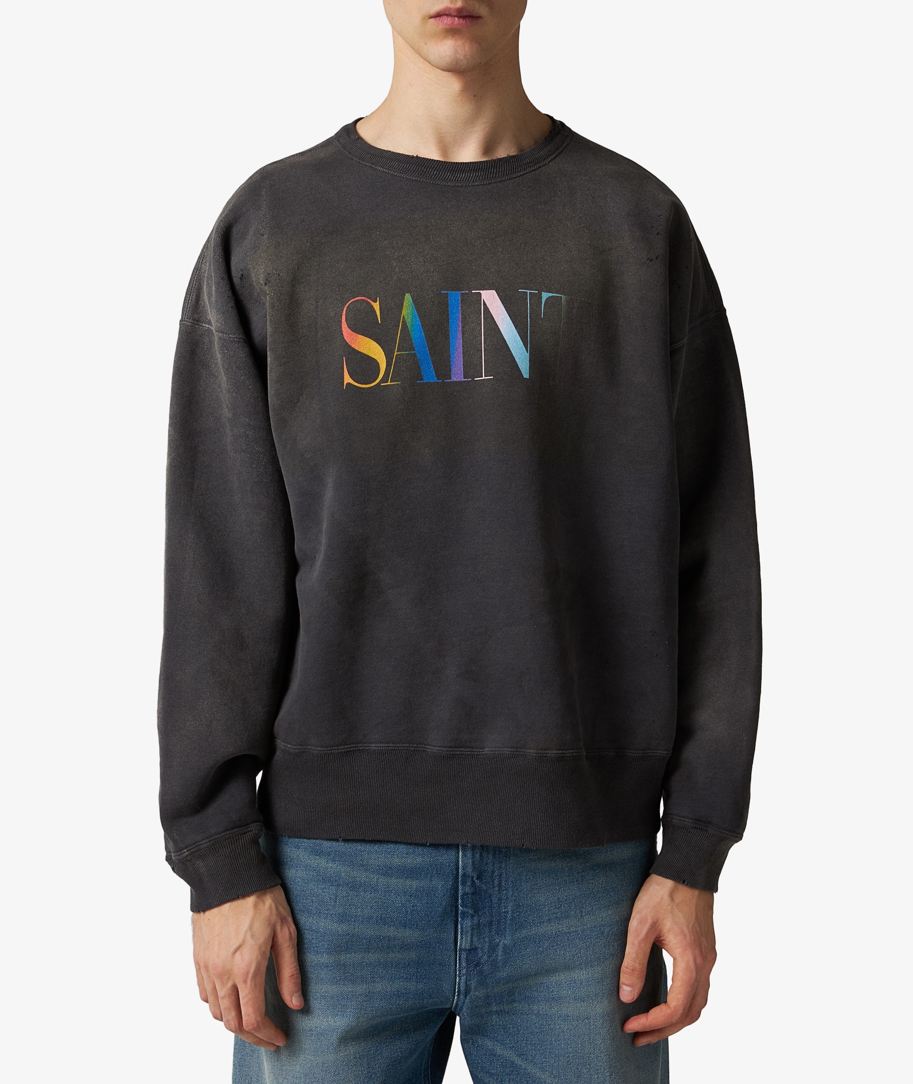 SAINT Mxxxxxx Rainbow Saint Crewneck in Dark Gray | SVD