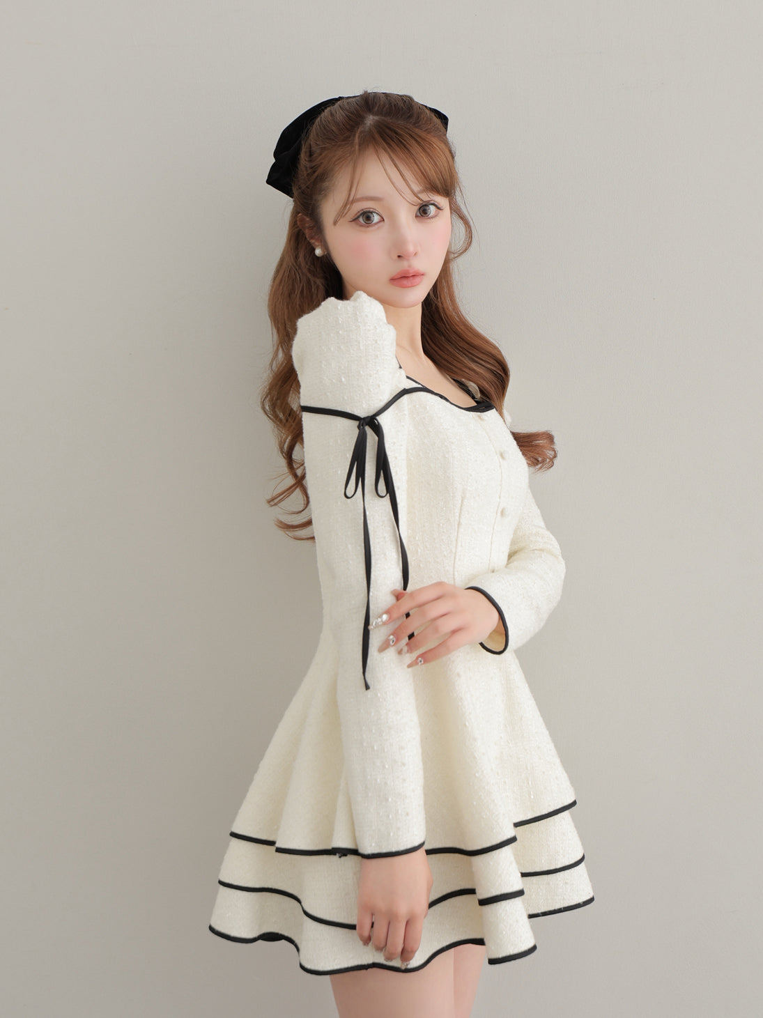 Ribbon trim tweed mini onepiece(eme10746) – M me eme