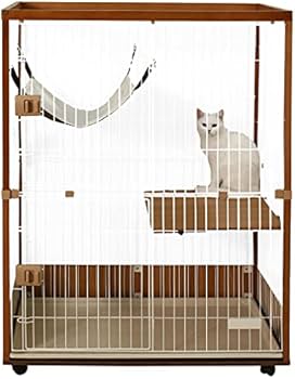 Amazon | ieneko 猫 ケージ 2段 おしゃれ 木製 幅広96cm 大型 横
