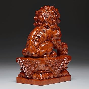 Amazon.co.jp: 木彫り 置物 狛犬（獅子狛犬）木製 (高さ30cm×巾18cm