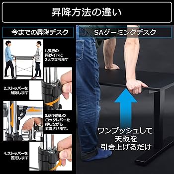 Amazon.co.jp: Bauhutte SAゲーミングデスク ミドル 昇降式 ブラック