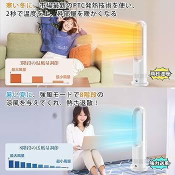 Amazon | セラミックヒーター タワーファン ファンヒーター スリム