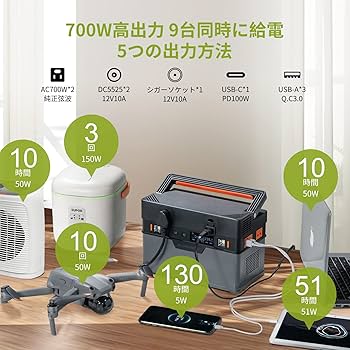 Amazon.co.jp: ALLPOWERS S700 ポータブル電源 700W 164000mAh/606WH大