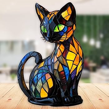 Amazon.co.jp : 猫ランプ、ステンドグラスの卓上ナイトライト、LED猫