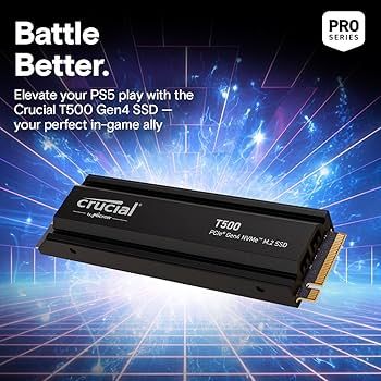 Crucial T500 1TB PCIe Gen4 NVMe Gaming PS5 SSD with Heatsink, Up