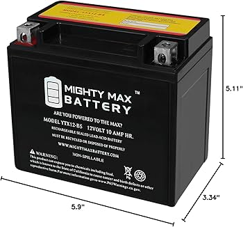 Amazon.com: Mighty Max Battery YTX12-BS 12V 10AH Battery for