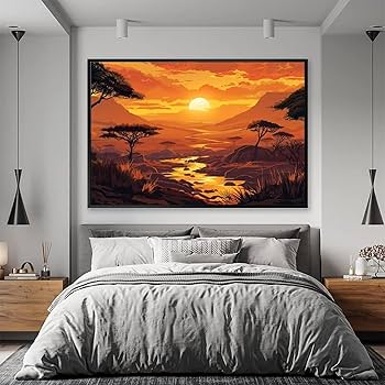 Amazon.co.jp: 絵画 アフリカのサバンナの夕日 アートパネル ポスター