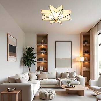 LIGHTLAND 19.7 Inch Flush Mount Star Ceiling Light, 4 Lights Brass