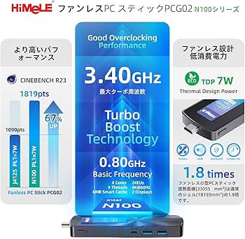 Amazon.co.jp: HiMeLE PCG02 スティックミニPC ファンレスN100 Celeron