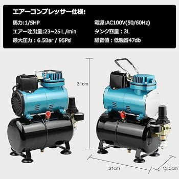Amazon | Ausuc エアブラシ コンプレッサー セット 冷却ファン付