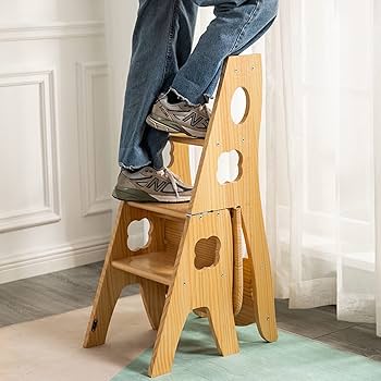 Amazon.com: LHYZF Wooden 4 Step Ladder Chair, Multifunction