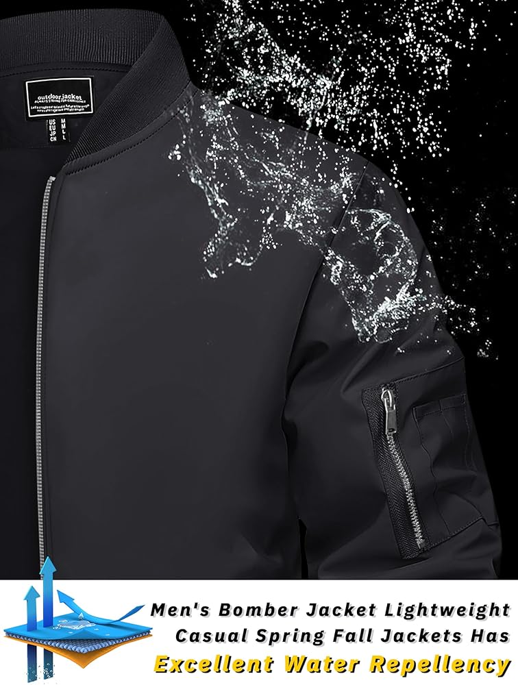 TACVASEN Bomber Jacket Men Black Jacket for Men Zip Up Men's