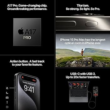 Amazon.com: Apple iPhone 15 Pro Max, 256GB, Black Titanium - GSM
