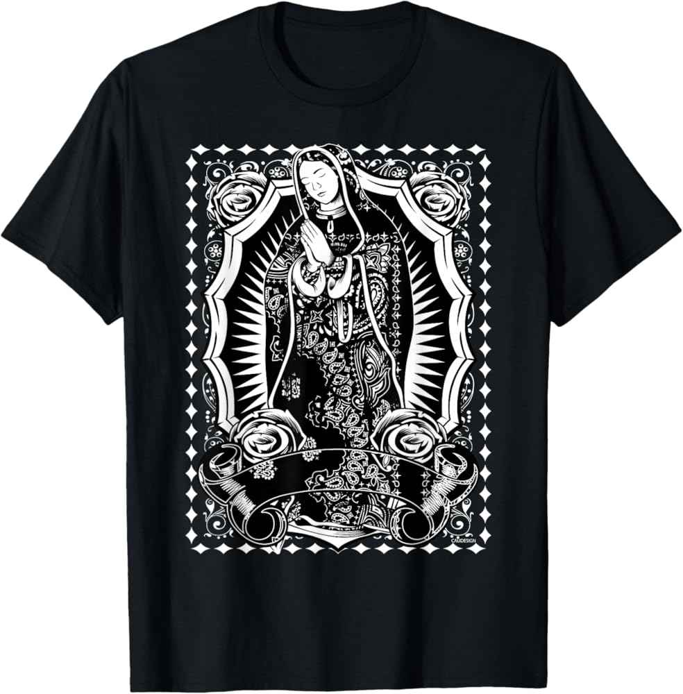 Amazon.com: Virgin Mary Black White Bandana Print Chicano Art