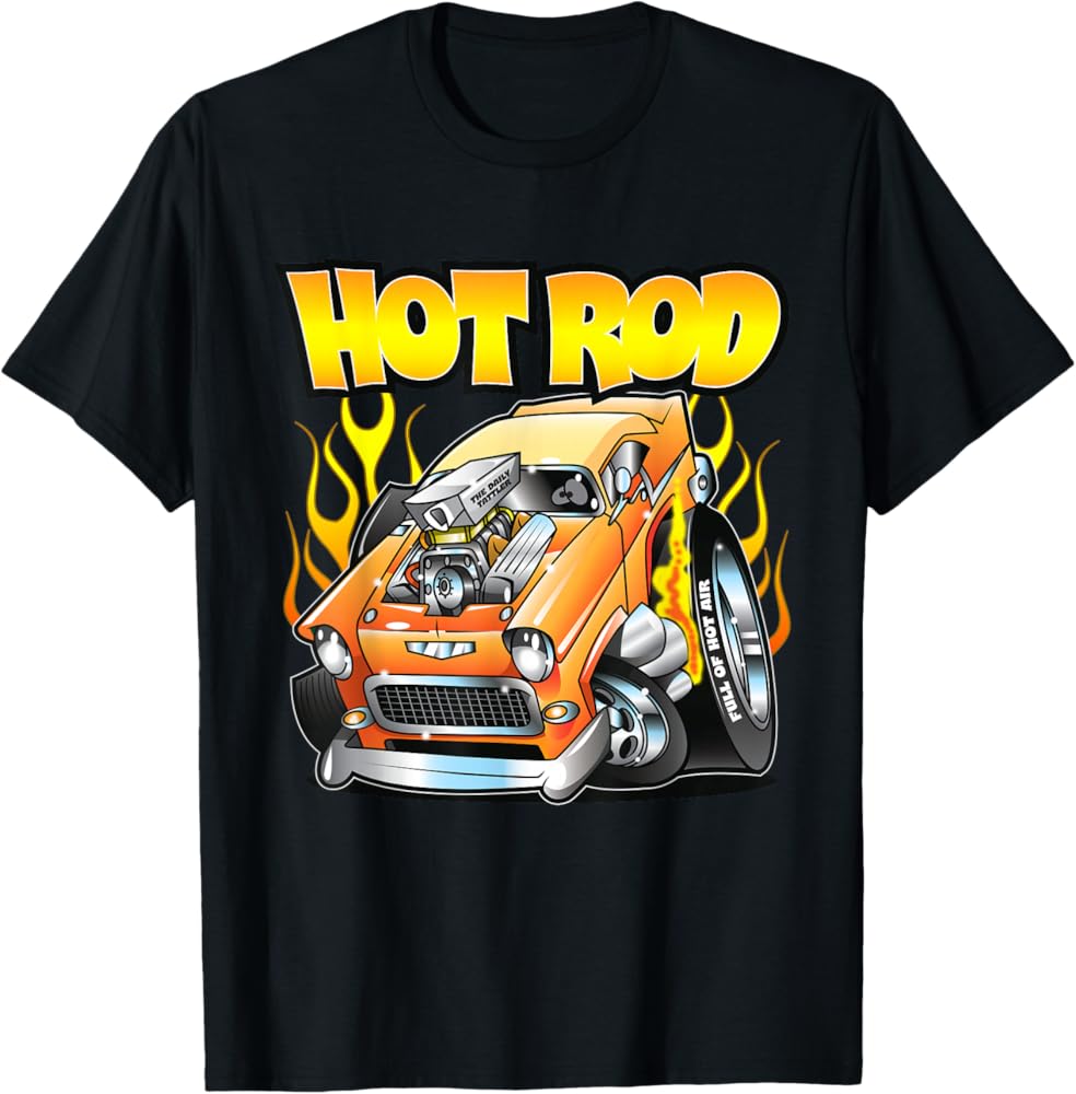 Amazon.com: Hot Rod 55 Gasser Blown Jacked Up Flames Car T-Shirt T