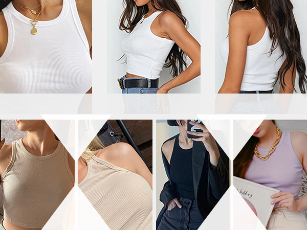 MISSACTIVER Women Basic Sleeveless Vest Crop Tank Top Casual Crew