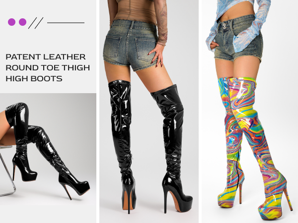 Amazon.com | Aachcol Patent Leather Over The Knee Stiletto Boots