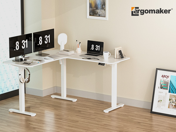 Amazon | ERGOMAKER 昇降デスク L字昇降デスク 129*129*50CM 電動式