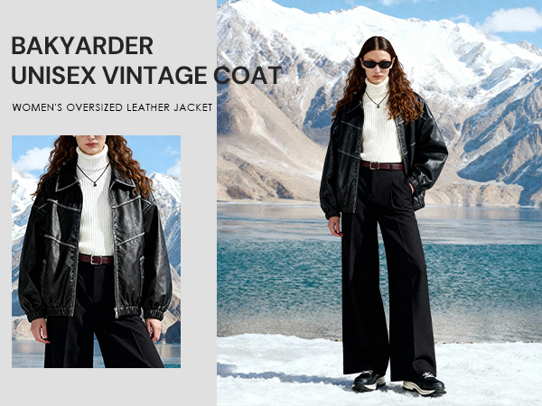 Bakyarder Womens Oversized Y2K Faux Leather Jackets Vintage Plus