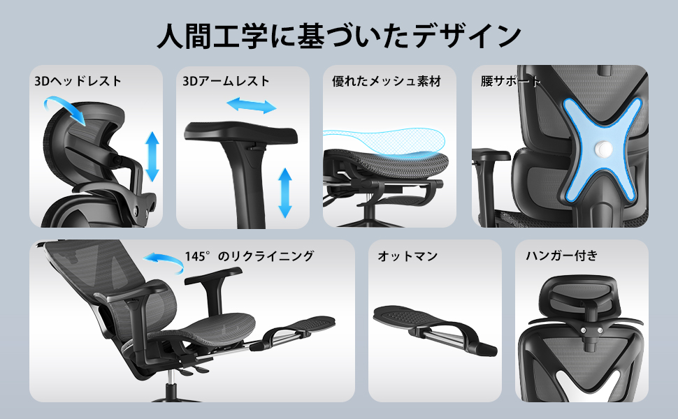 Amazon.co.jp: DEULUKO オフィスチェア メッシュ 人間工学 椅子 疲れ