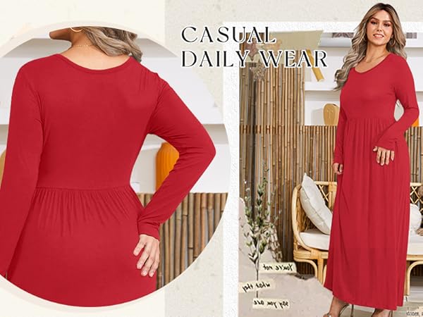 BISHUIGE 2026 Women's Plus Size Maxi Dresses Long Sleeve Casual