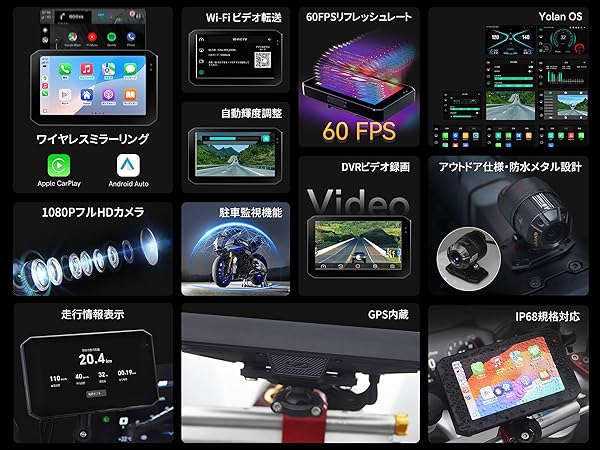 Amazon.co.jp: YolanAuto MT5 バイク用ドライブレコーダー バイク ナビ