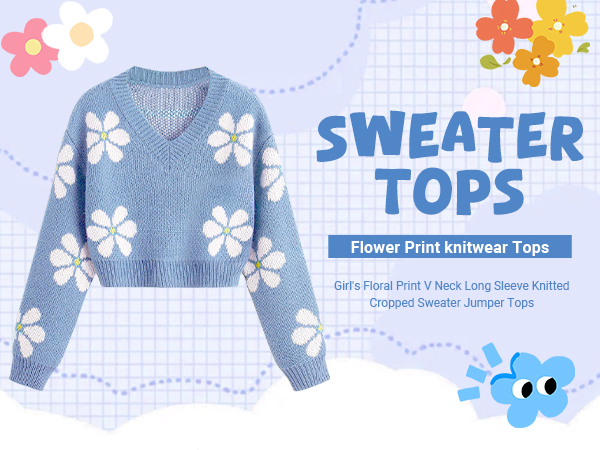 Amazon.com: SHENHE Girl's Floral Print V Neck Long Sleeve Knitted