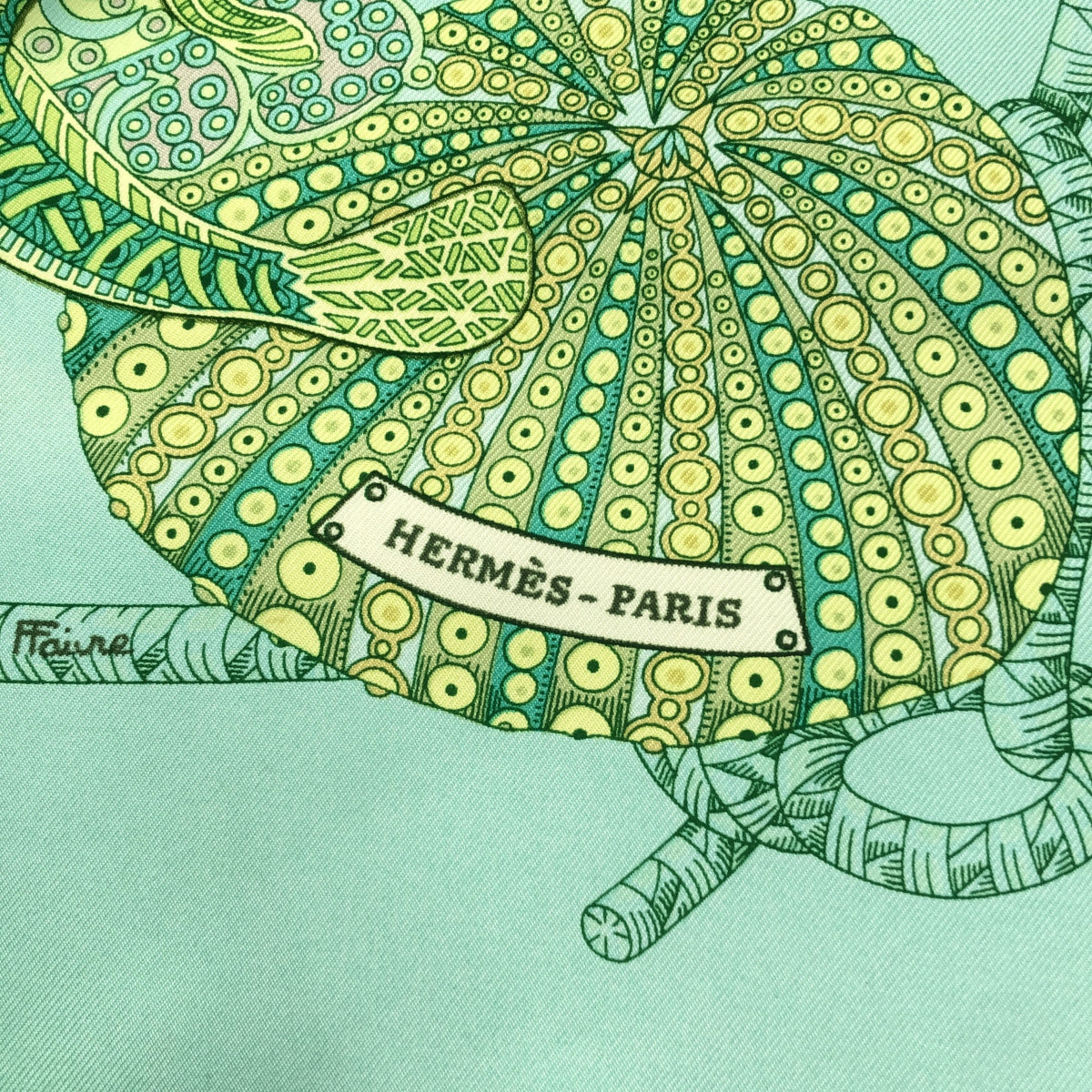 エルメス HERMES カレ90 grands Fonds 深海 シルク スカーフ グリーン