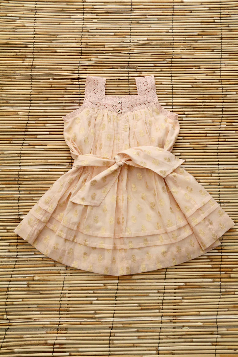 BONJOUR DIARY ELEONORE DRESS / GOLDEN FLOWERS NUDE PINK - Milk + Bots