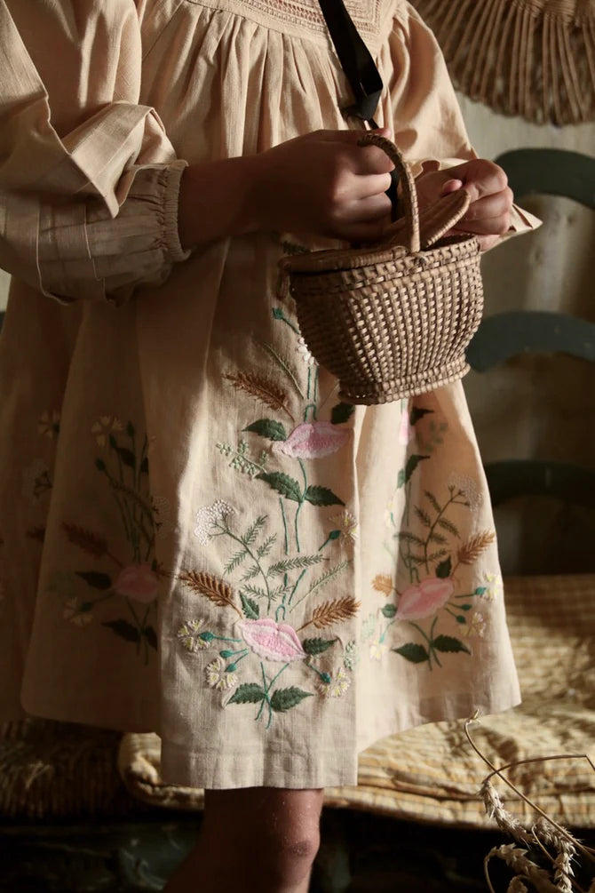 BONJOUR DIARY EMBROIDERED DRESS / SAND - Milk + Bots