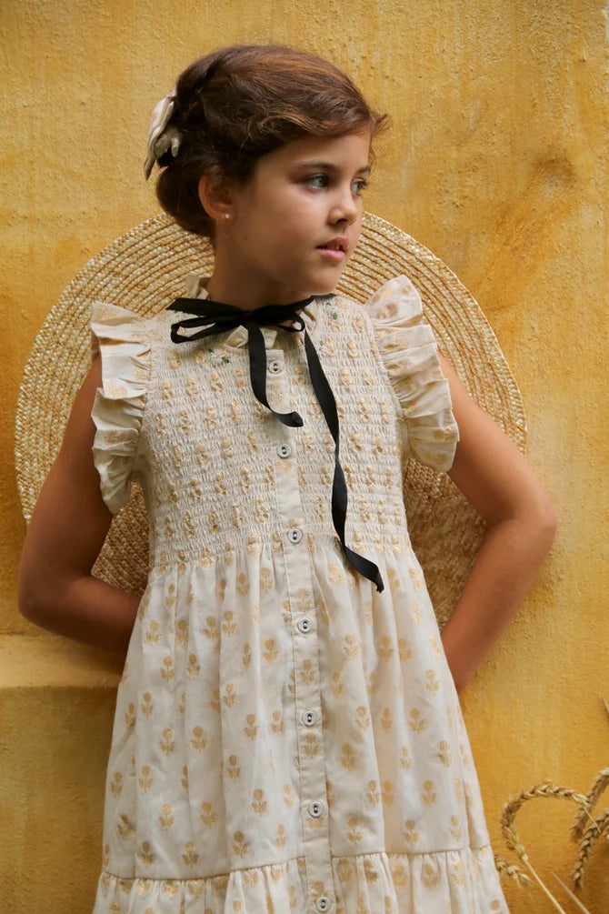 BONJOUR DIARY IBIZA LONG DRESS / GOLDEN FLOWER IVORY - Milk + Bots