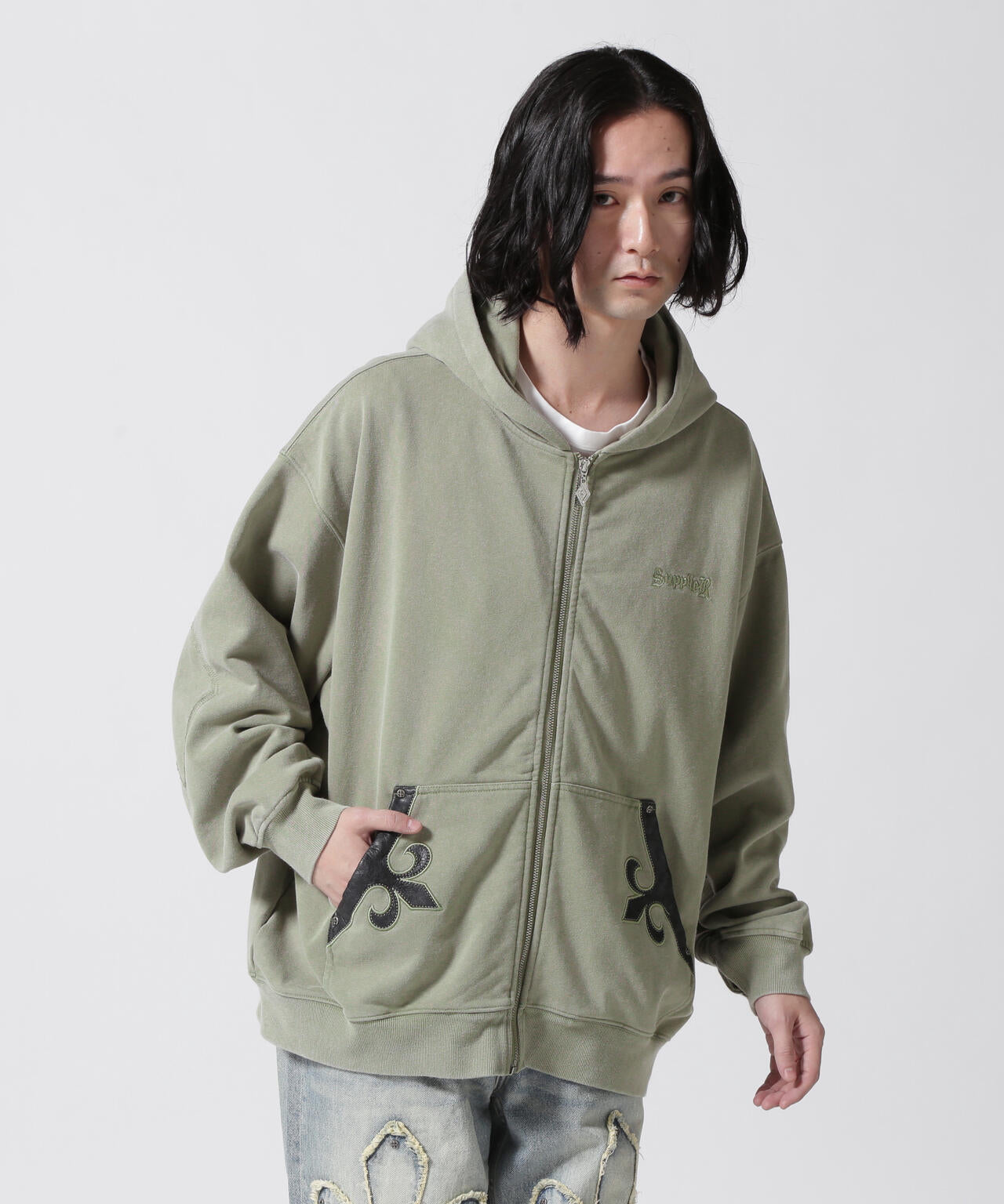 SUPPLIER/【LHP EXCLUSIVE】FLEUR LEATHER PATCH ZIP HOODIE | L.H.P
