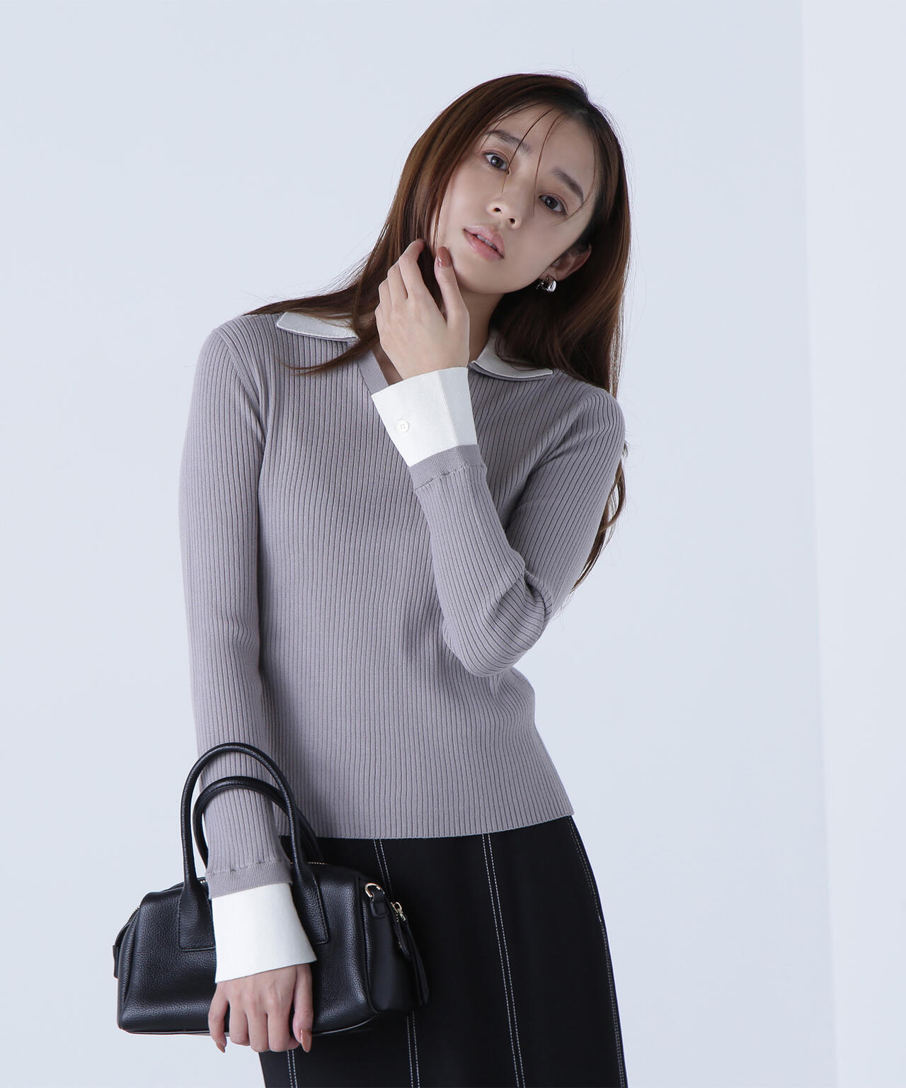 ダブルカラーVネックリブニット | NATURAL BEAUTY BASIC（ナチュラル