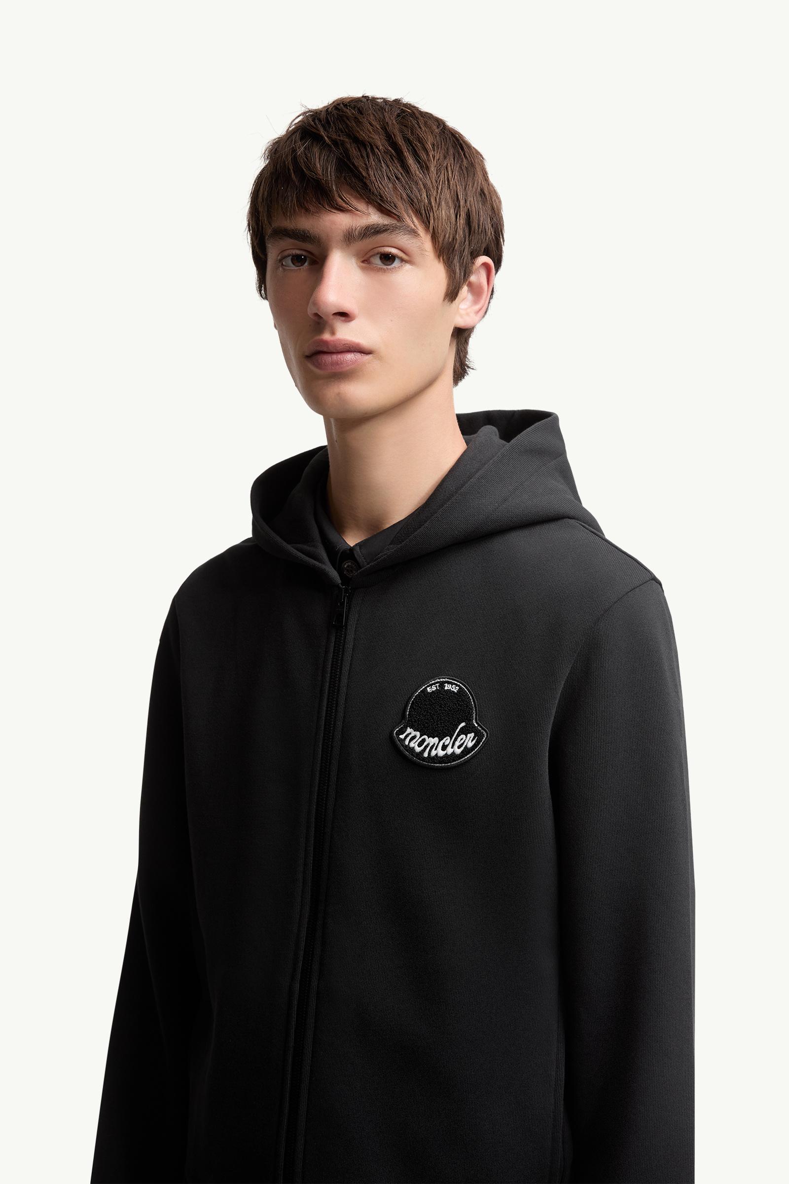 Black Logo Cotton Zip-Up Hoodie - Sweatshirts for Men | Moncler US