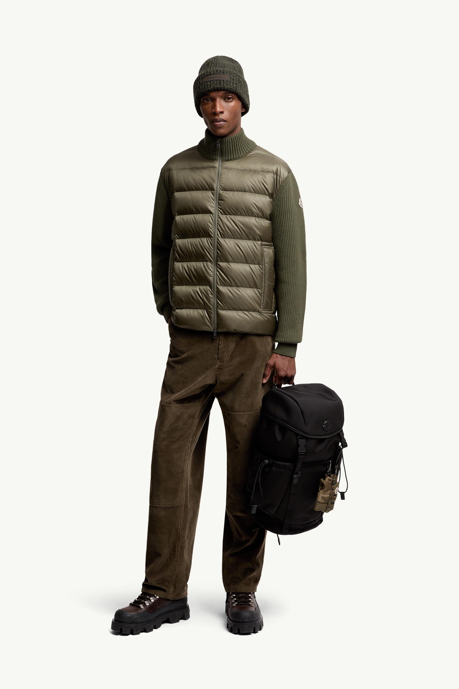 Olive Green Padded Wool & Cashmere Zip-Up Cardigan - Sweaters