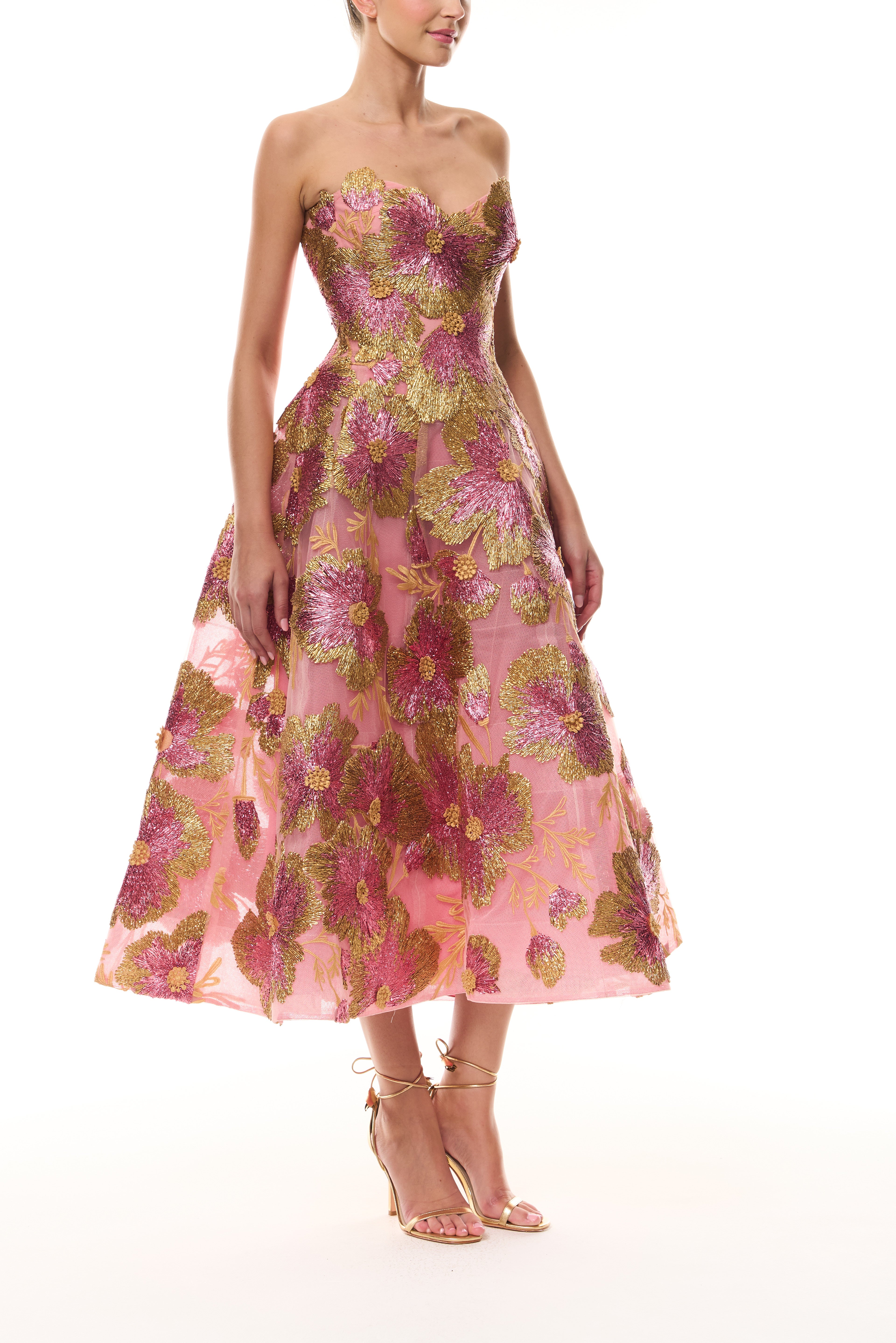 Metallic Rafia Tea Length Dress – Monique Lhuillier