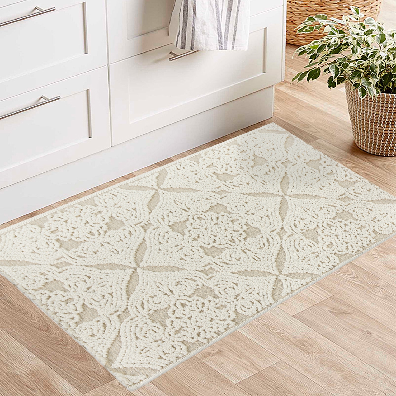 allen + roth 2 x 4 (ft) Loomed Polypropylene Natural Ivory