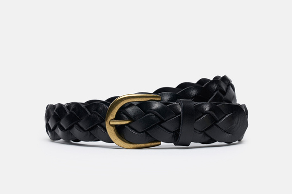 Men's Black Wide Braided Leather Belt – Gold Brass Buckle | MORJAS