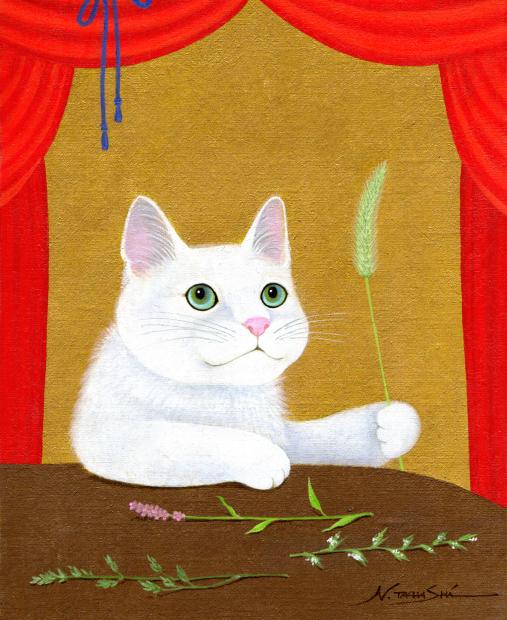 猫の絵画を油絵で描いた高橋伸子の猫の絵「正解」をご購入