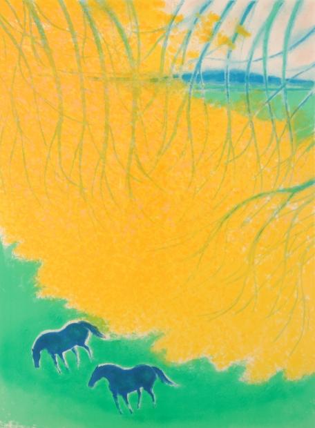 アンドレ・ブラジリエがリトグラフの版画で制作した馬の絵画「秋の草原