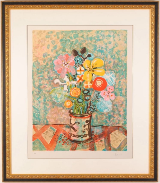 ポール・アイズピリがリトグラフの版画で制作した花の絵画「夢想の花束