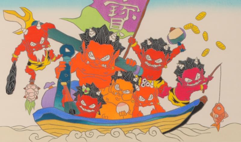 瀧下和之が木版画で制作した和の鬼の絵「桃太郎図 いざ出航」をご購入