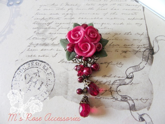 M's Rose Accessories / (sold out)ワインレッド薔薇ブーケとリーフの