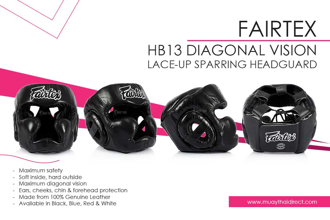 Fairtex HG13 Black Diagonal Vision Lace-Up Headguard