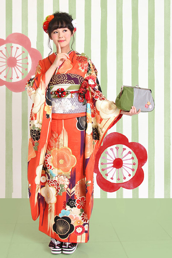 着物姫｜幸三郎ウェディングの振袖・袴館の振袖 /オレンジ色/レトロ/梅