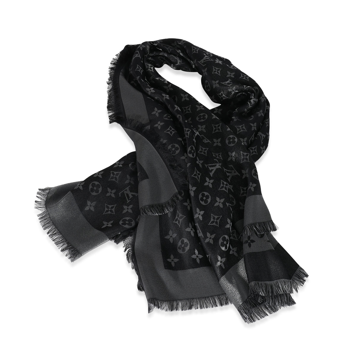 Louis Vuitton Black Silk Blend Monogram Shine Shawl | myGemma | SE