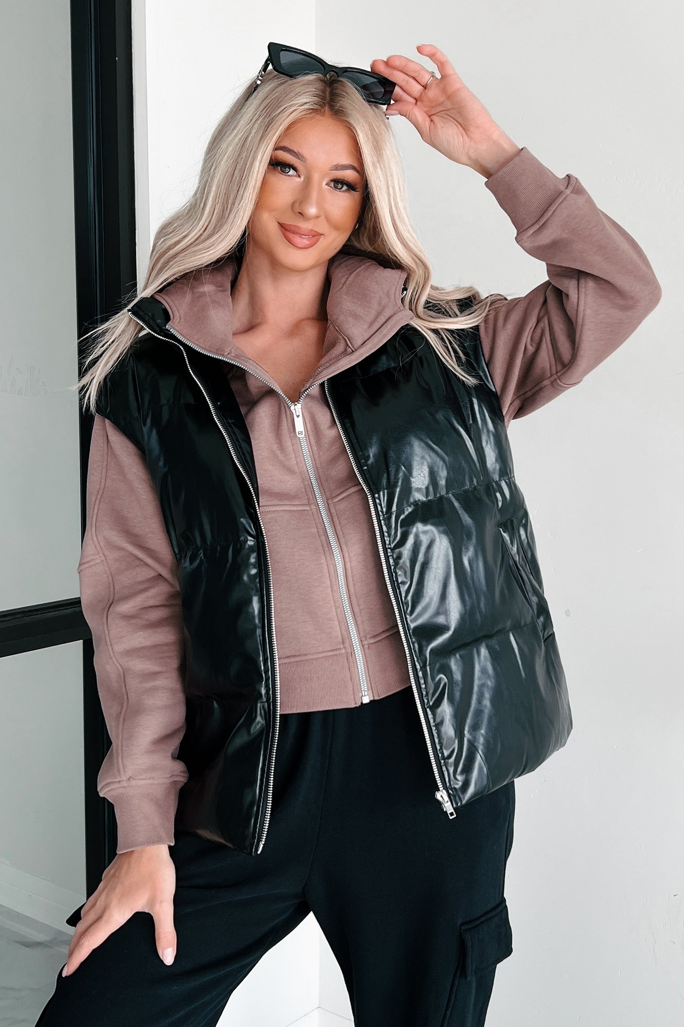 Put You In Your Place Patent Leather Puffer Vest (Black) · NanaMacs
